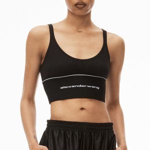 (XXS) Black Alexander Wang Logo Elastic Bra in Ribbed Jersey